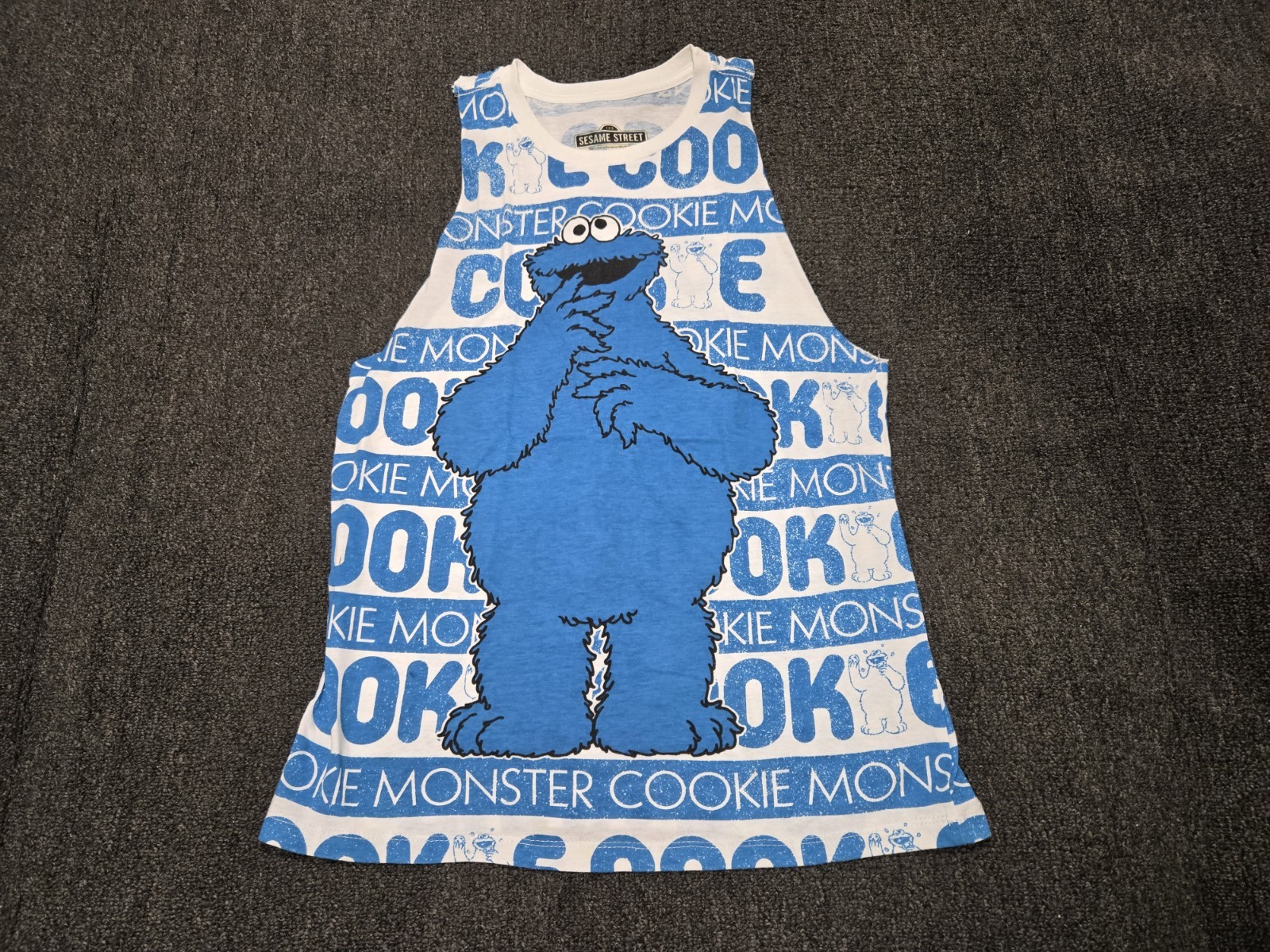 SESAME STREET COOKIE MONSTER Front Print Men’s Tank Top Sleeveless Tee Medium
