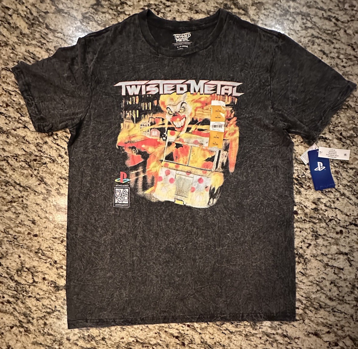 Twisted Metal PlayStation Graphic T‑Shirt Large Black Mineral Wash Flaming Clown