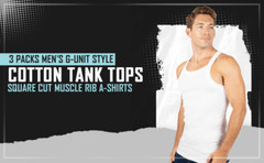 3 Packs AC Basics Men’s G-unit Style Cotton Tank Square Cut Muscle Rib A-Shirts