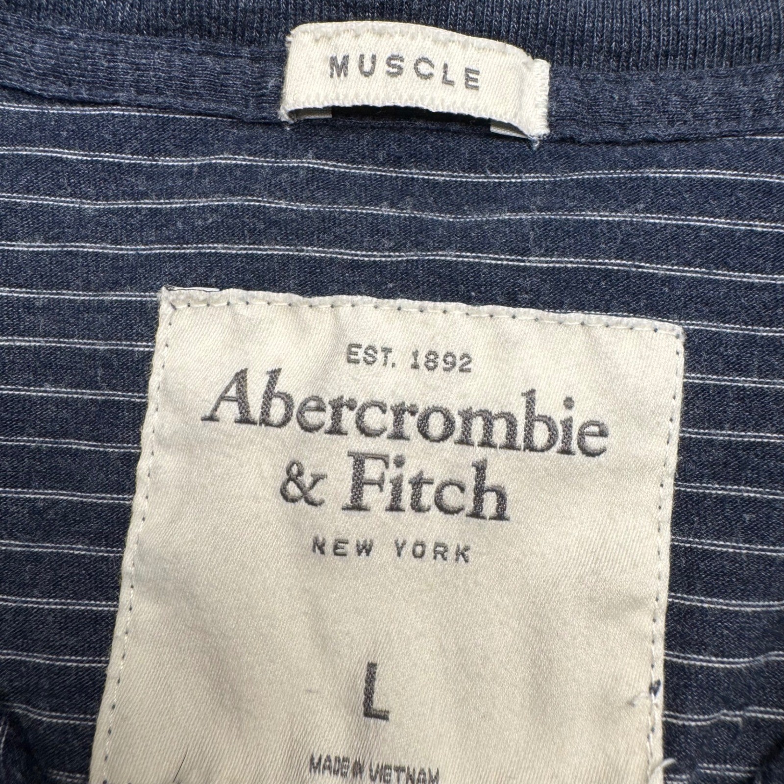 Abercrombie & Fitch Mens Striped Henley Long Sleeve Shirt Size L Muscle Fit gallery