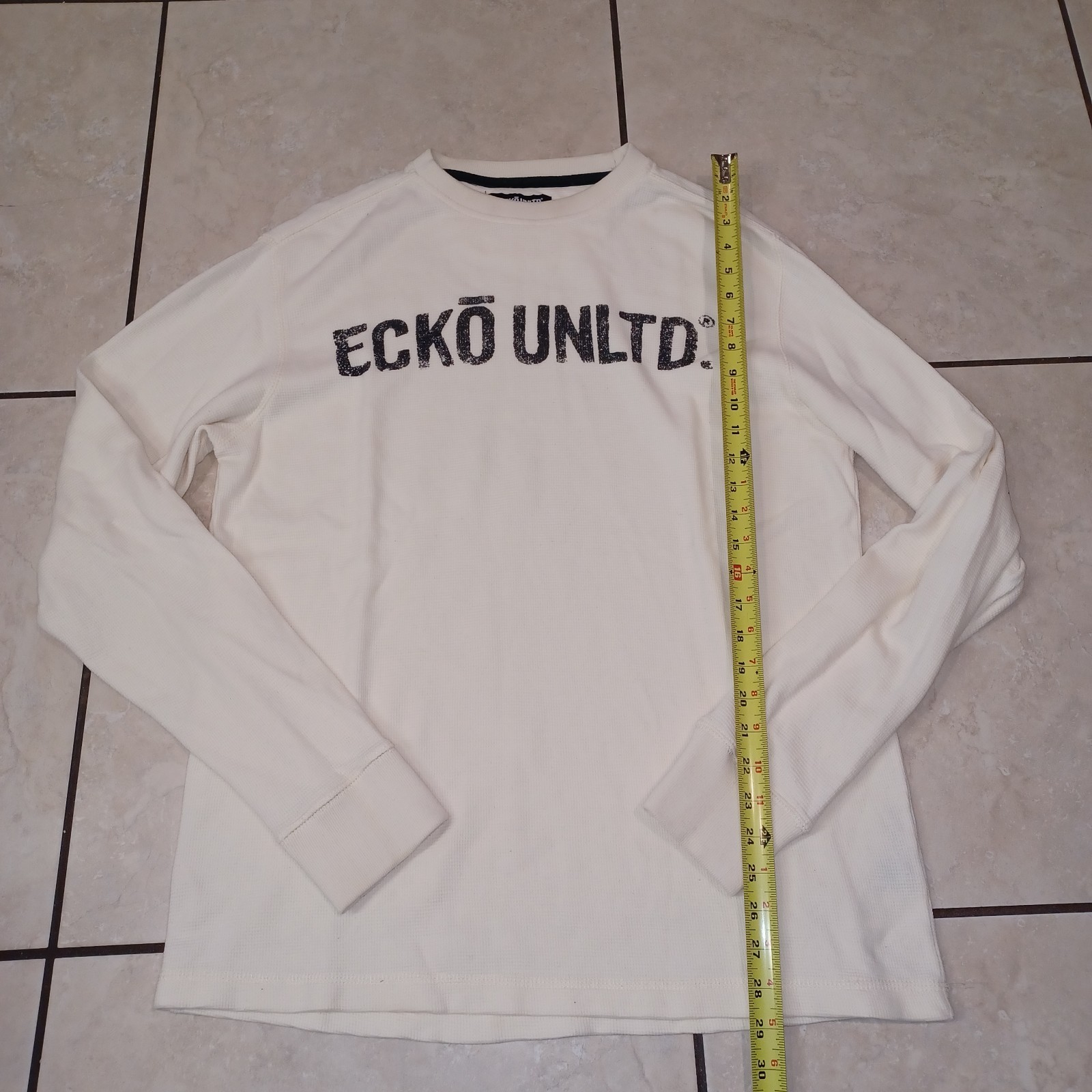 Ecko Ultd Embroidered Waffle Knit Thermal Long Sleeve Sz L White Y2K