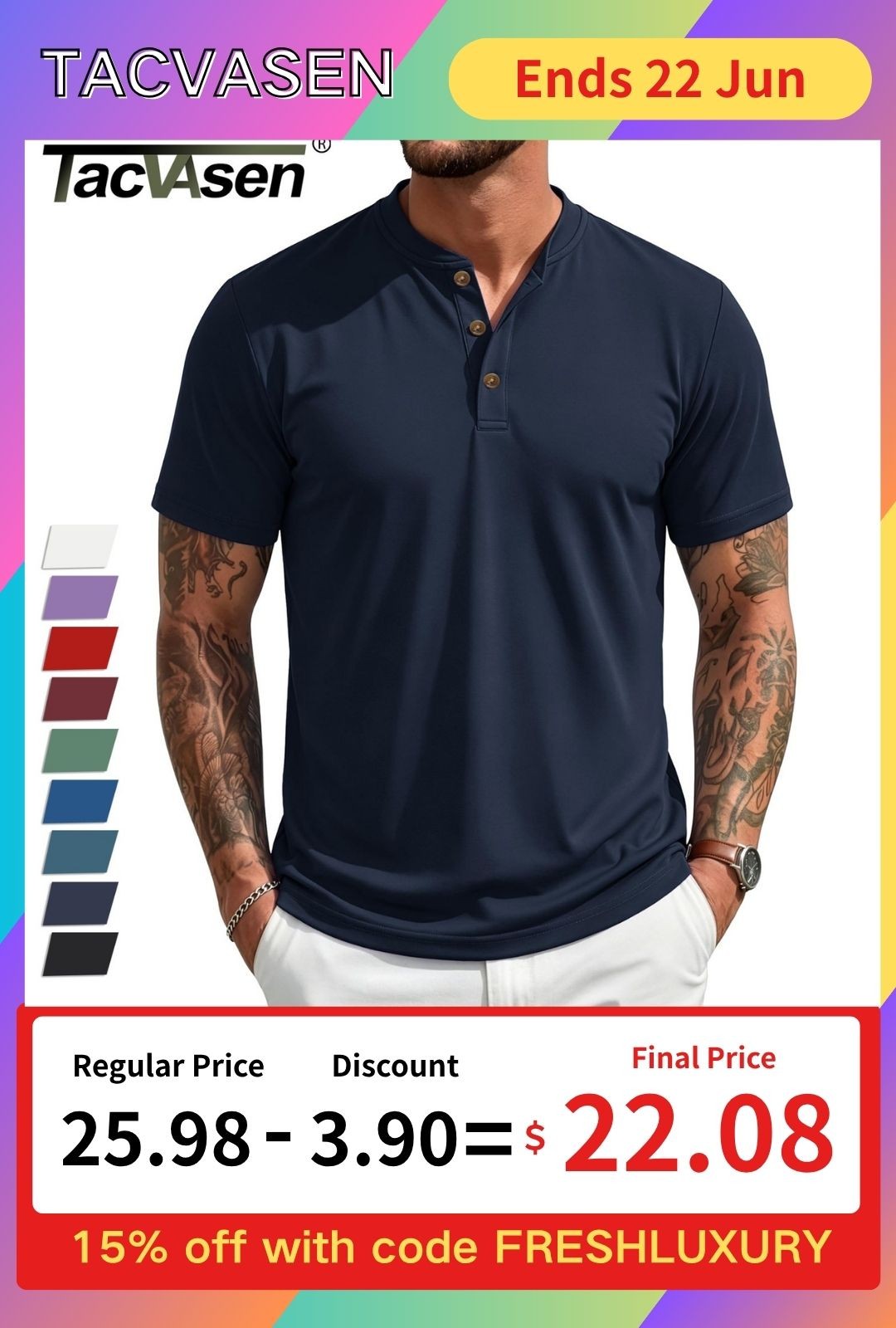 Men's Henley Short Sleeve Shirt UPF 80+ Lightweight Moisture Wicking Summer Tops gallery