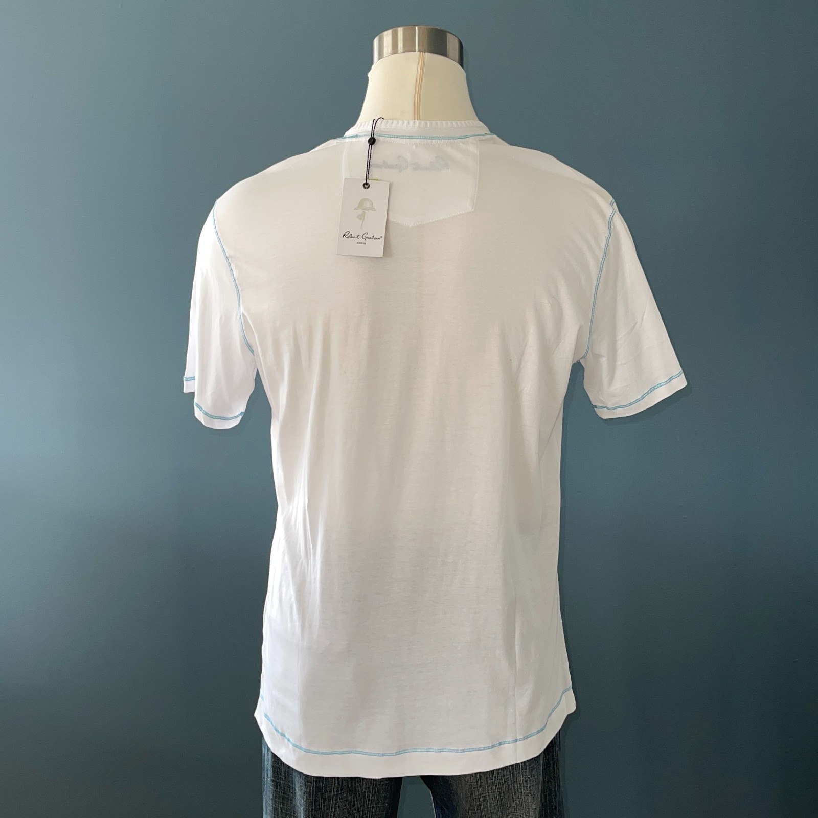 NWT Robert Graham White Maxfield 100% Supima Cotton V-Neck T-Shirt - L gallery