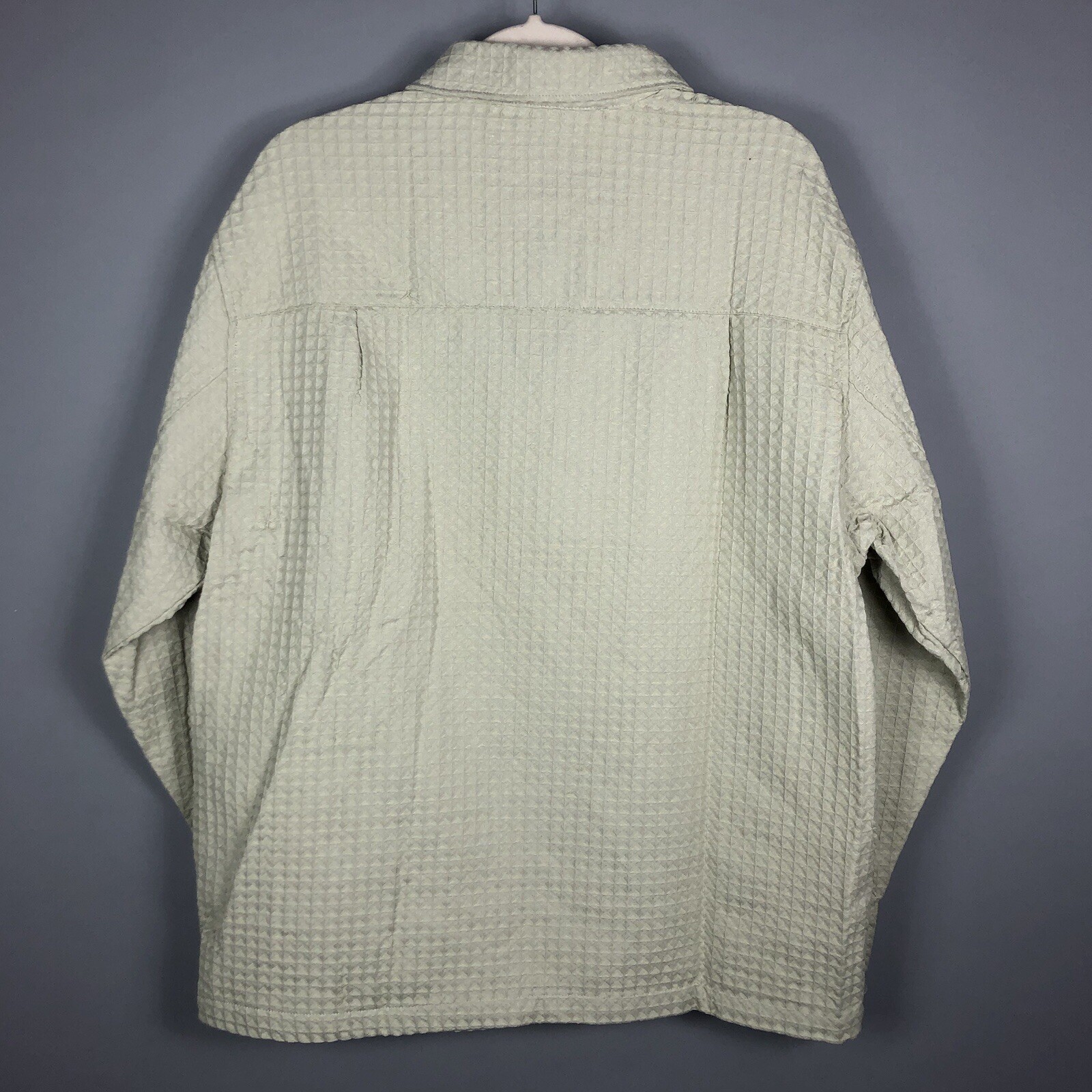 Pacsun Playboy Waffle Knit Relaxed Shirt Jacket L Beige Pockets 1/4 Zip NWT gallery