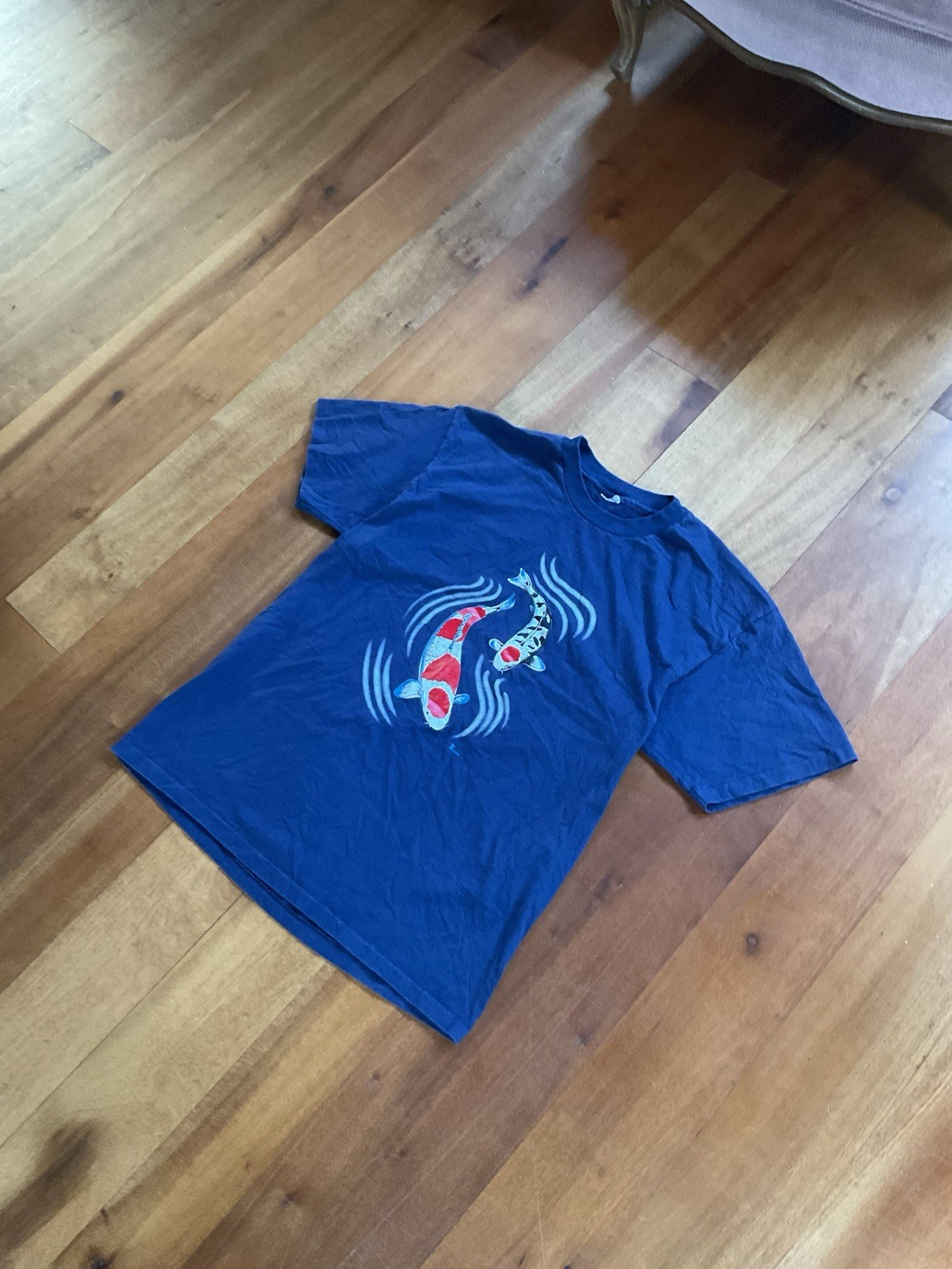 Vintage KOI Fish Blue Single Stitch Tshirt Water Rare See Measurements ** gallery