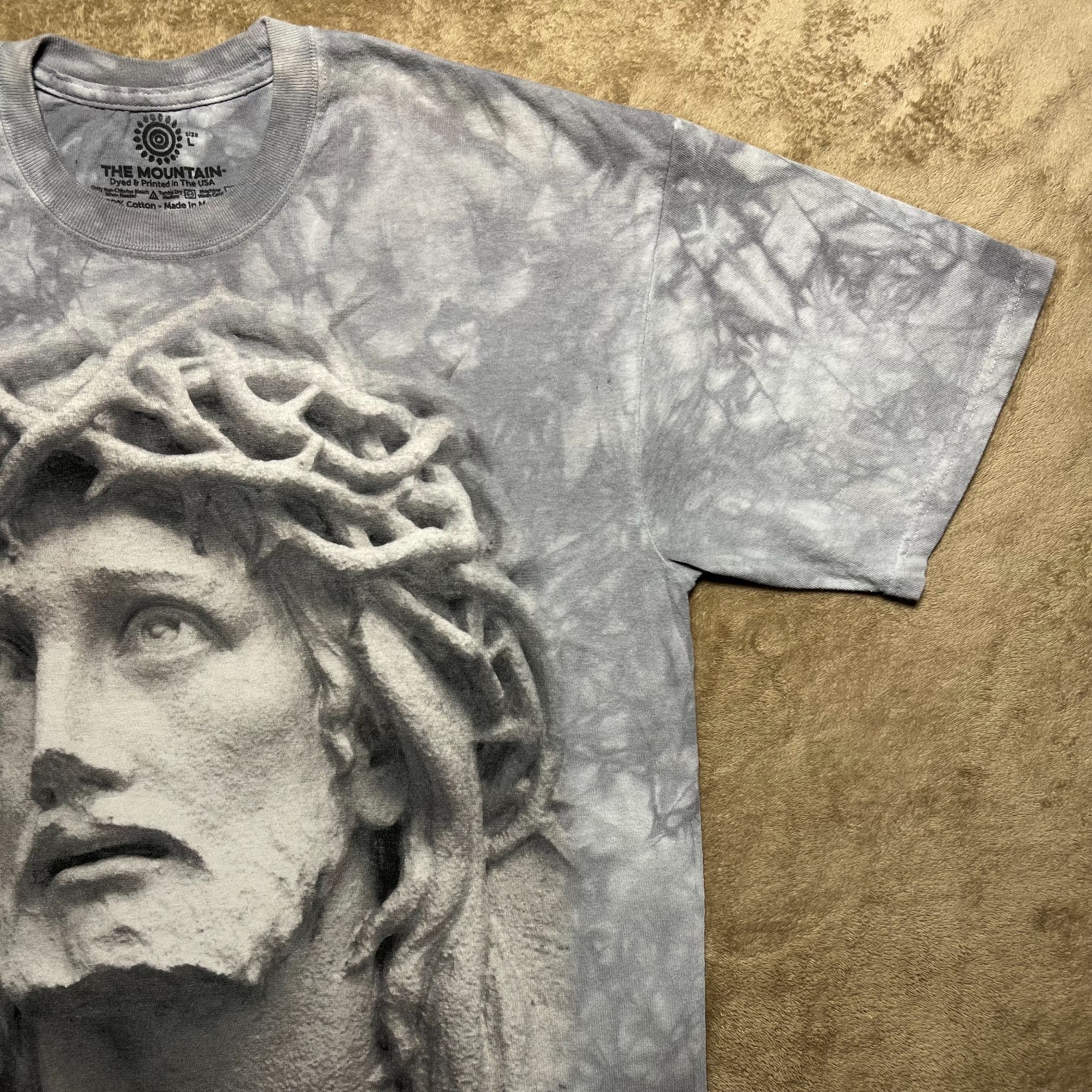 The Mountain Jesus Crown of Thorns T Shirt Mens L Gray Tie Dye Graphic Y2K Tee gallery
