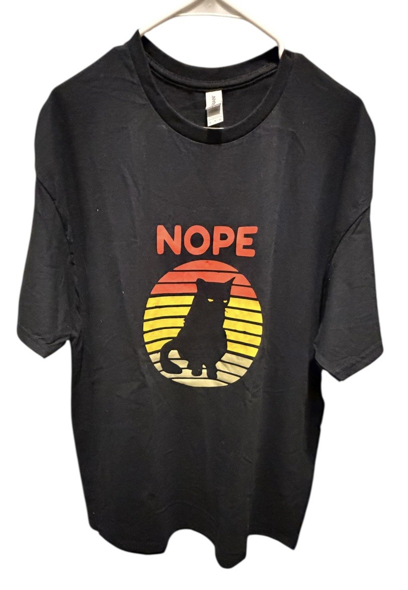 Nope Black Cat Men’s Black T Shirt Size XL Made By Gildan