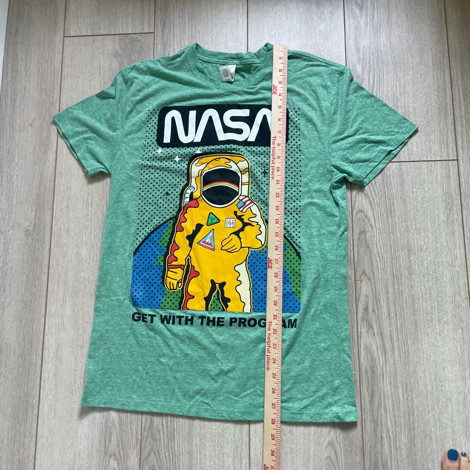 Threadfast Nasa Get with the Program Space T-Shirt Men's Medium Green Astronaut gallery