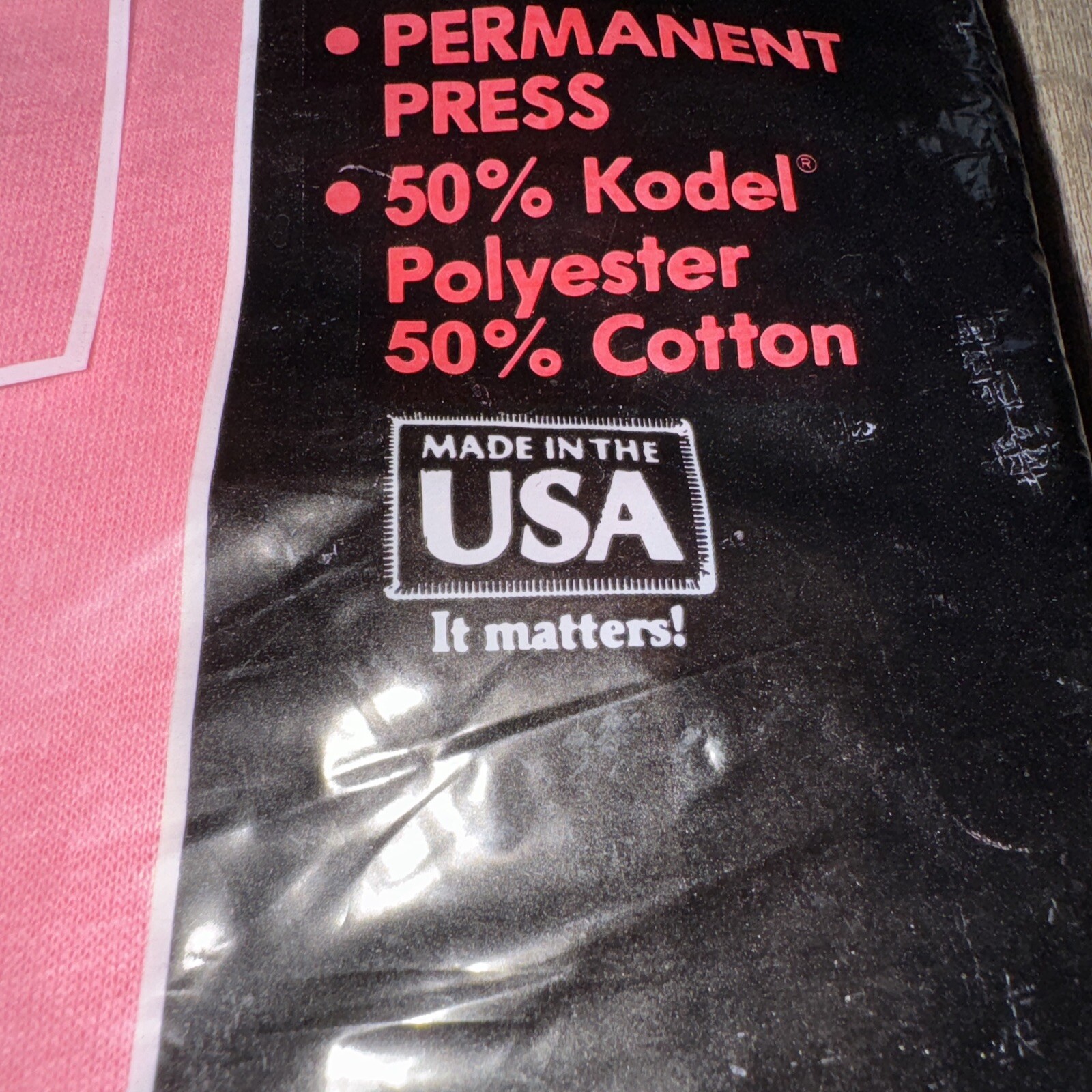 Vintage Pocket T Shirt Mens Large 80s Pink USA Made Single Stitch NOS Deadstock gallery
