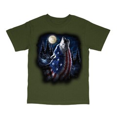 Patriotic American Wolf USA Flag Print Short Sleeve T-Shirt 20969D1