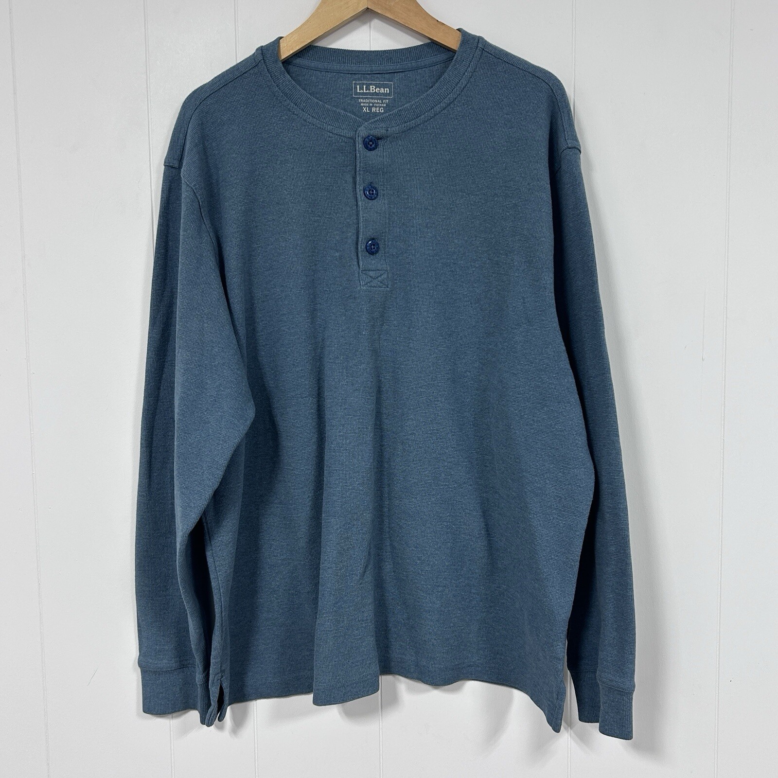 L.L.Bean Traditional Fit Ribbed Henley Mens XL Long Sleeve Blue gallery