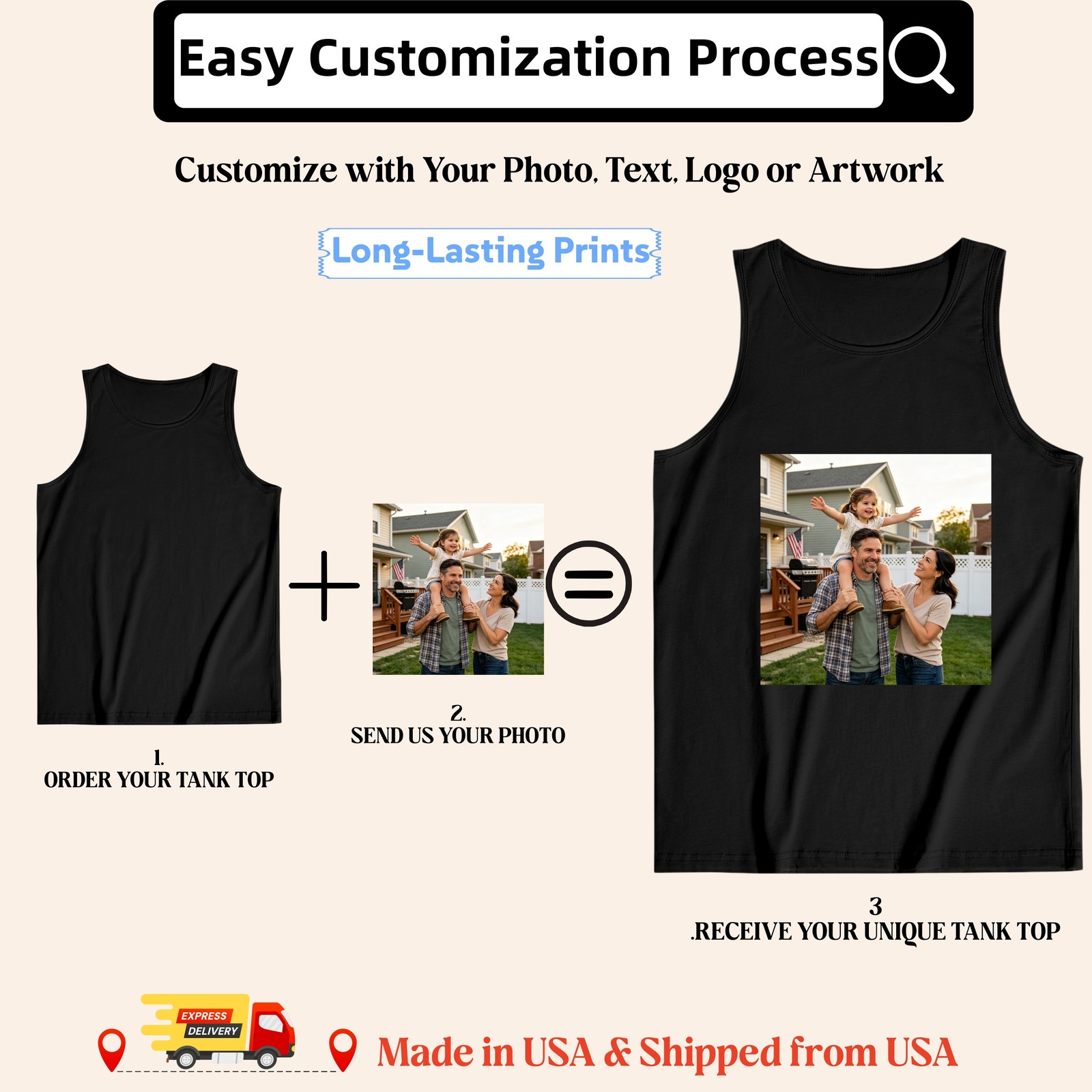 Custom Men's Tank Top - Personalized Photo/Text/Logo Print, Soft 100% Cotton gallery