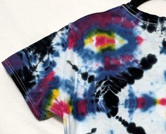Handmade Tie Dye Blue Yellow Red Black Diamond Pattern Small Shirt 17″ W X 27″ L