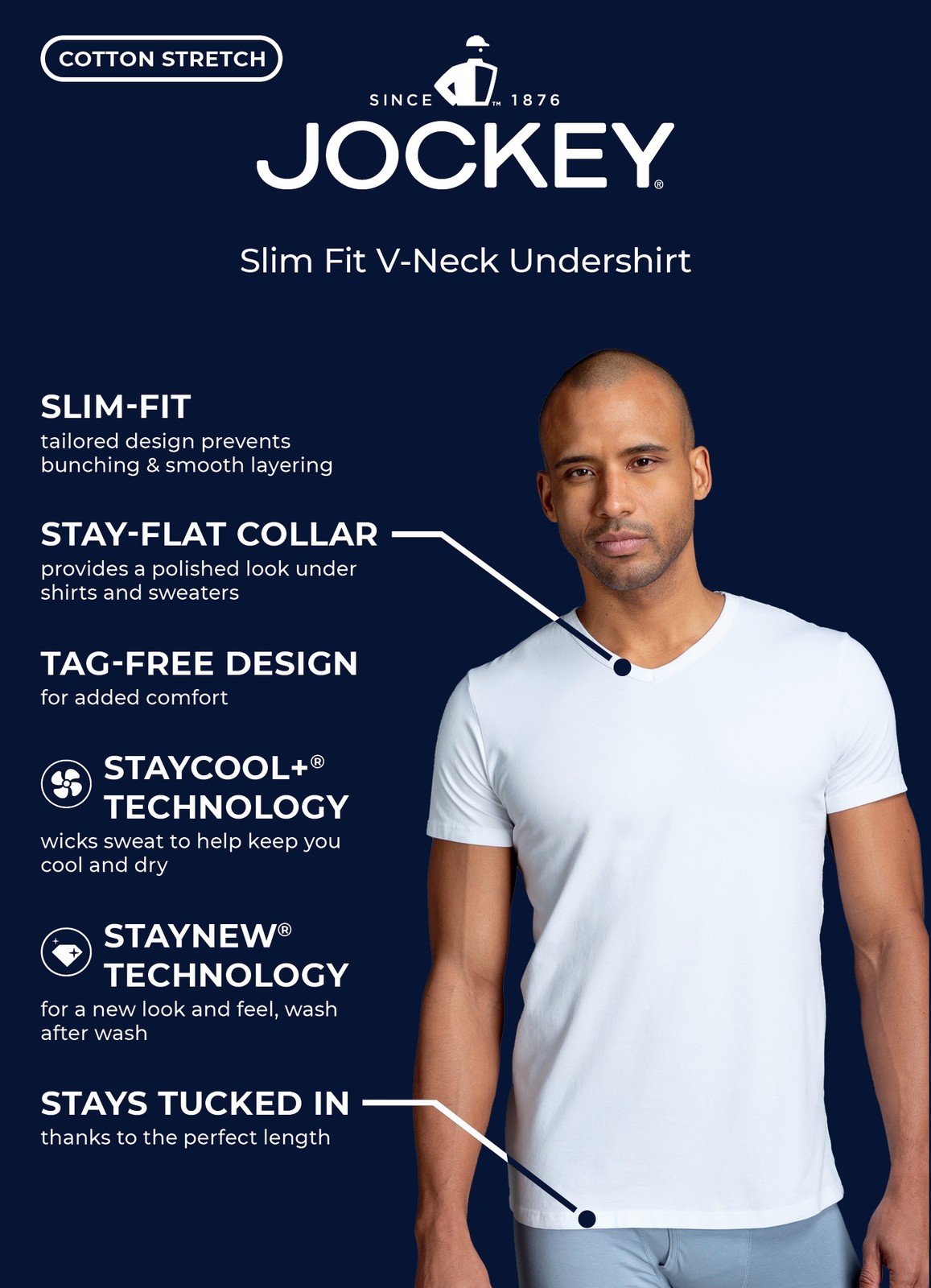 Jockey Men's Slim Fit Cotton Stretch V-Neck Undershirt - 2 Pack gallery