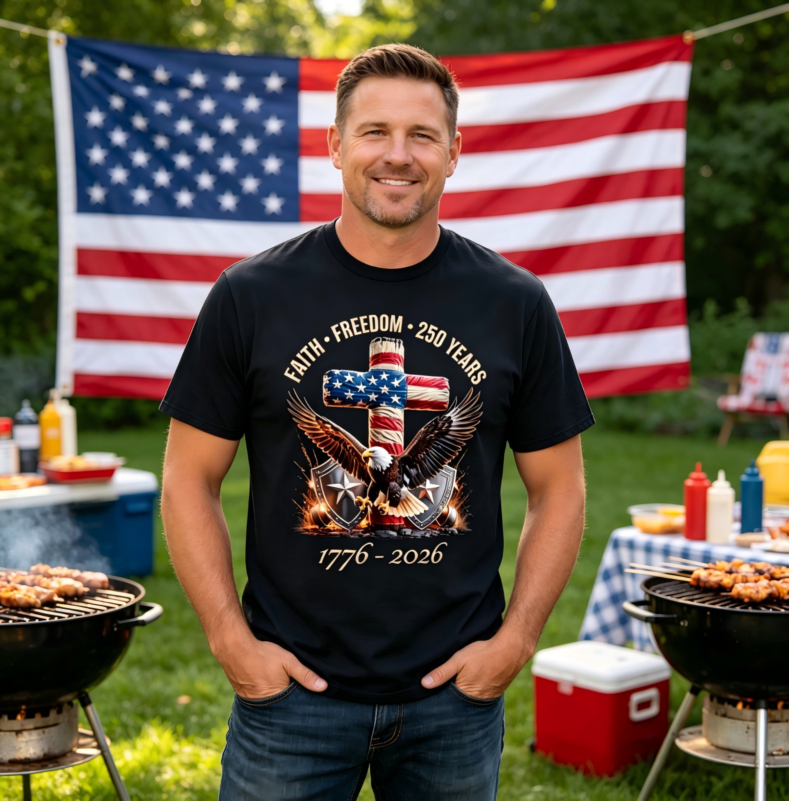 Faith Freedom 250 Years 250th Anniversary USA Independence T-Shirt gallery
