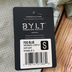 NWT BYLT Premium Basics 2.0 Drop Cut Lux Short Sleeve Men’s Size Small Fog Blue