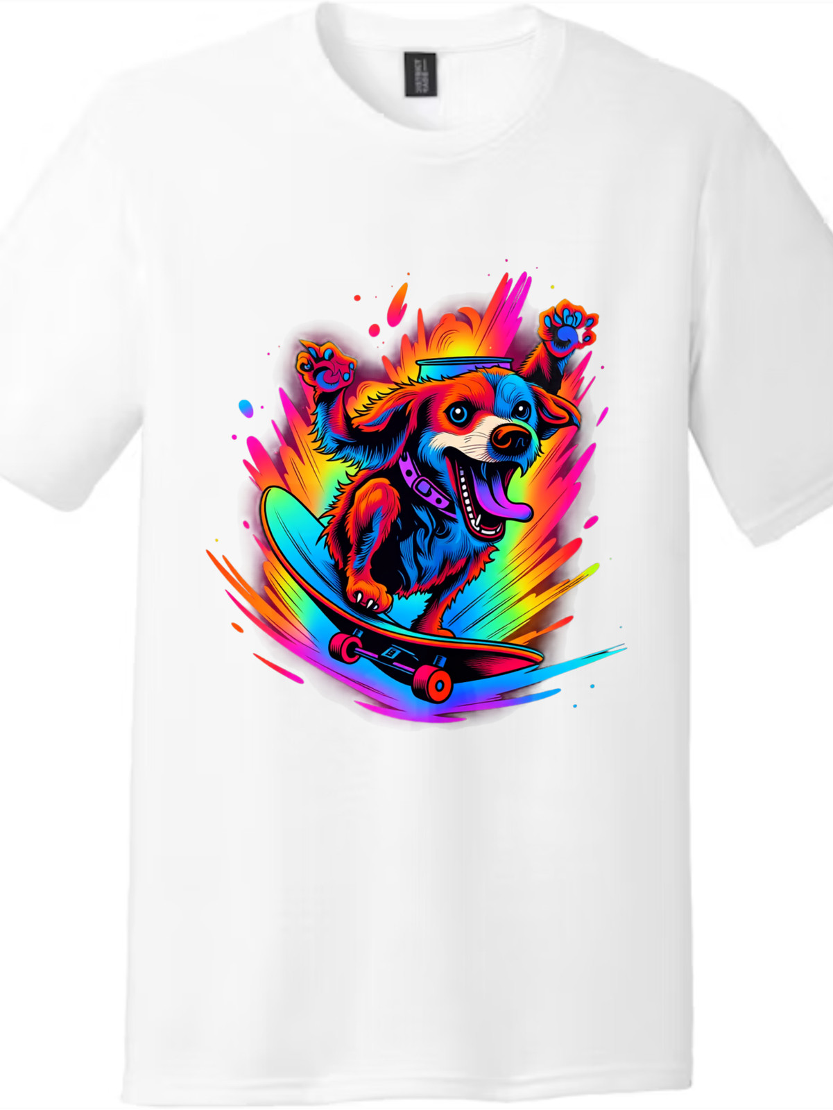 Vibrant Skate Dog Unisex T-Shirt, Cool Colorful Dog Skateboard Graphic Tee gallery