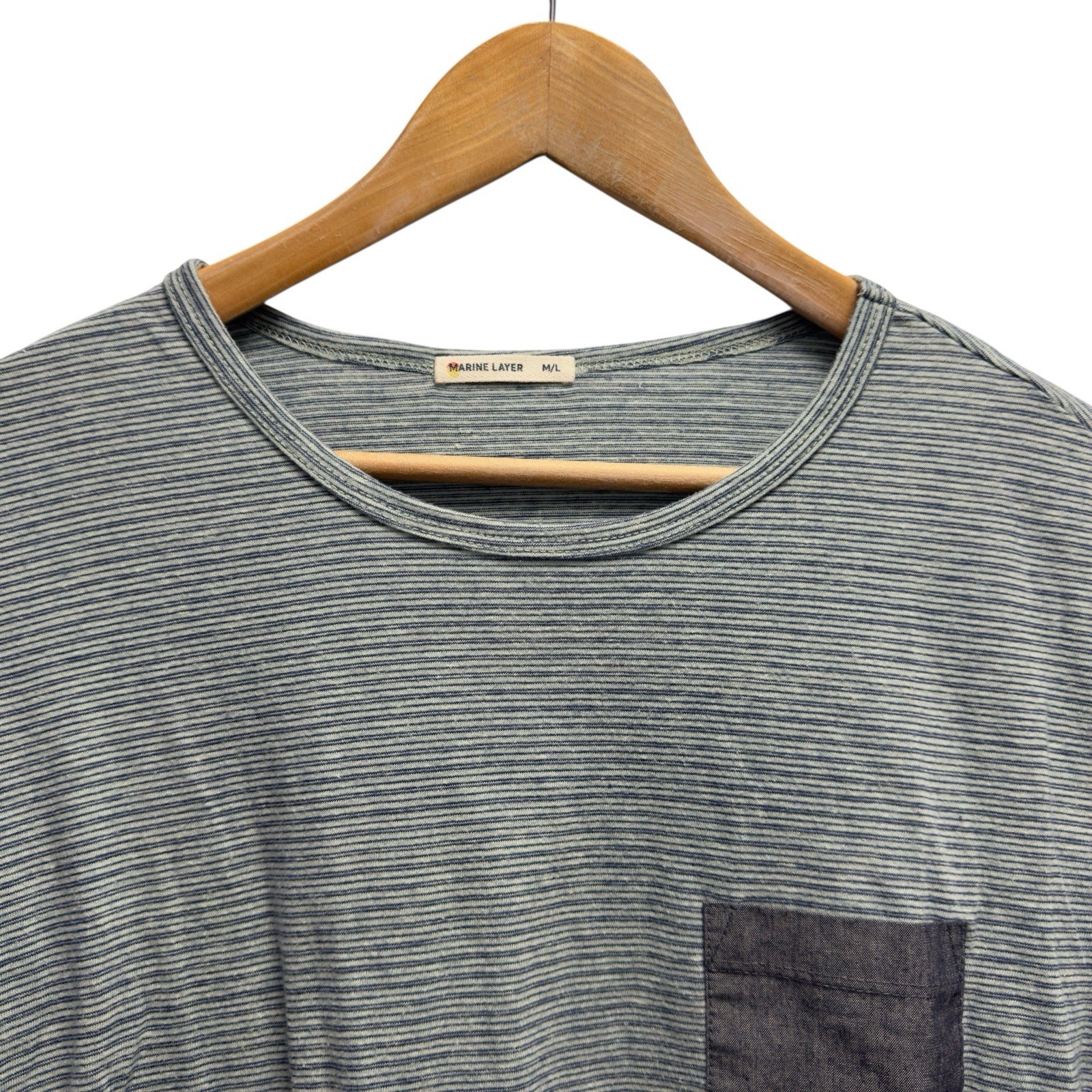 Marine Layer Men's Sz M/L Blue Striped Round Neck Cotton/Polyester/Rayon T-Shirt gallery