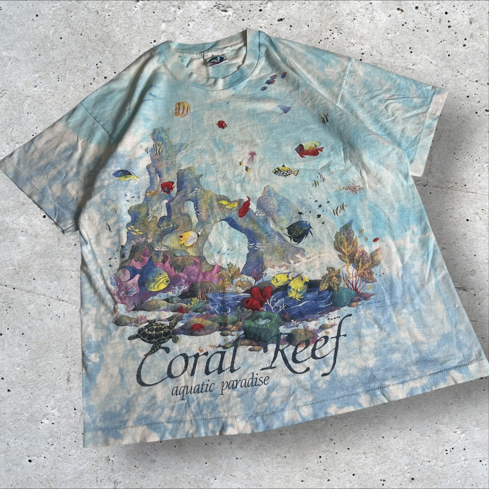 Vtg Liquid Blue T Shirt Single Stitch 1992 AOP Men's Coral Reef Aquatic Crewneck gallery