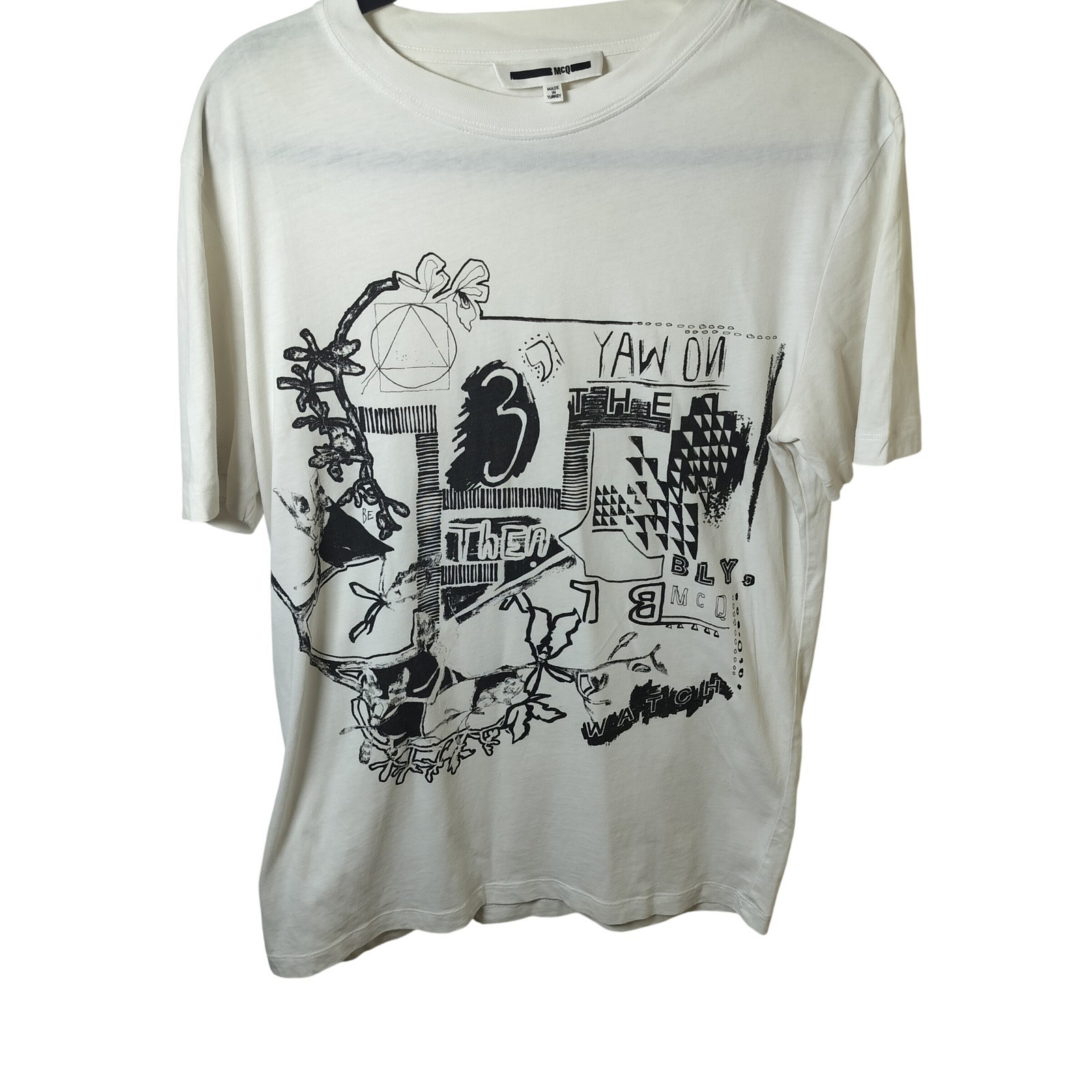 McQ Alexander McQueen Mens Abstract Graphic Print T-Shirt White Cream Large gallery