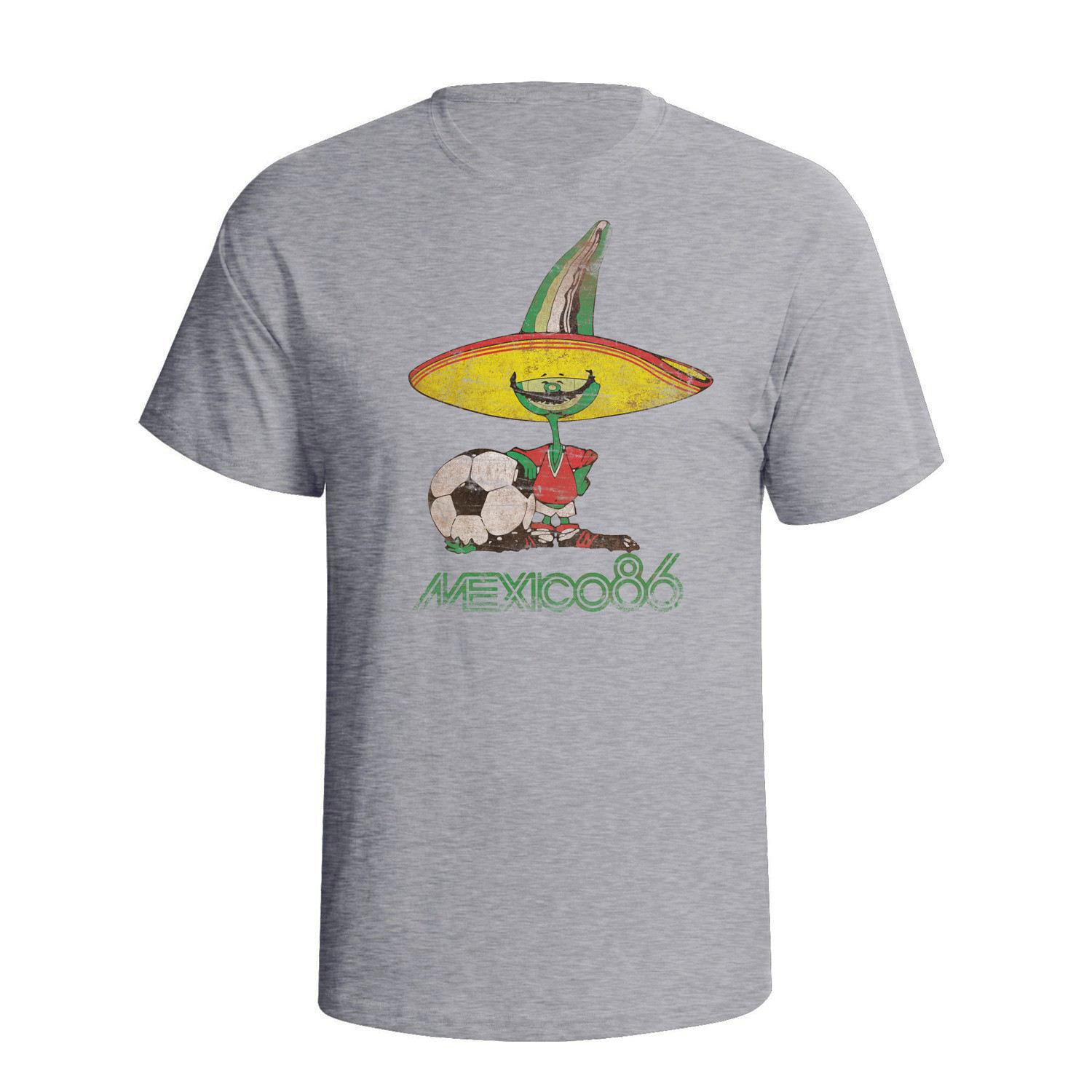 Mexico 86 Pique Mens Quality Cotton T-Shirt Classic FOOTBALL World Cup Distress gallery