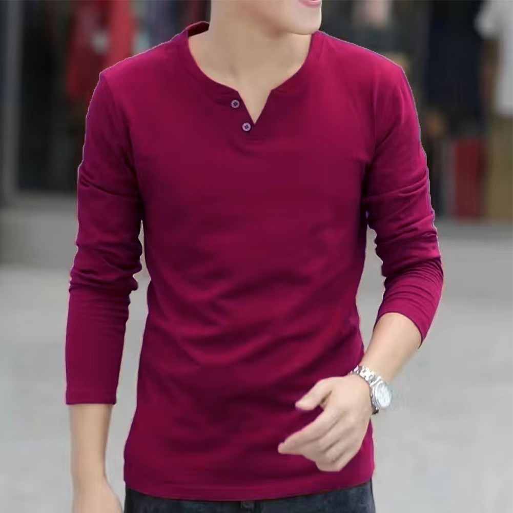 Stylish Men's Button V Neck Henley T Shirt Slim Bottoming Tops Long Sleeve gallery