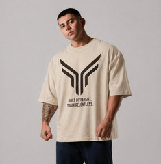 Men’s Oversized Gym TShirt Built Different Train Relentless Workout Fitness Tee