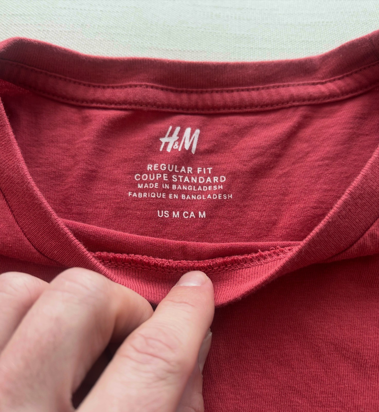 Men's H&M T Shirt Salmon Pink/Red Short Sleeved Cotton Regular Fit M Medium gallery