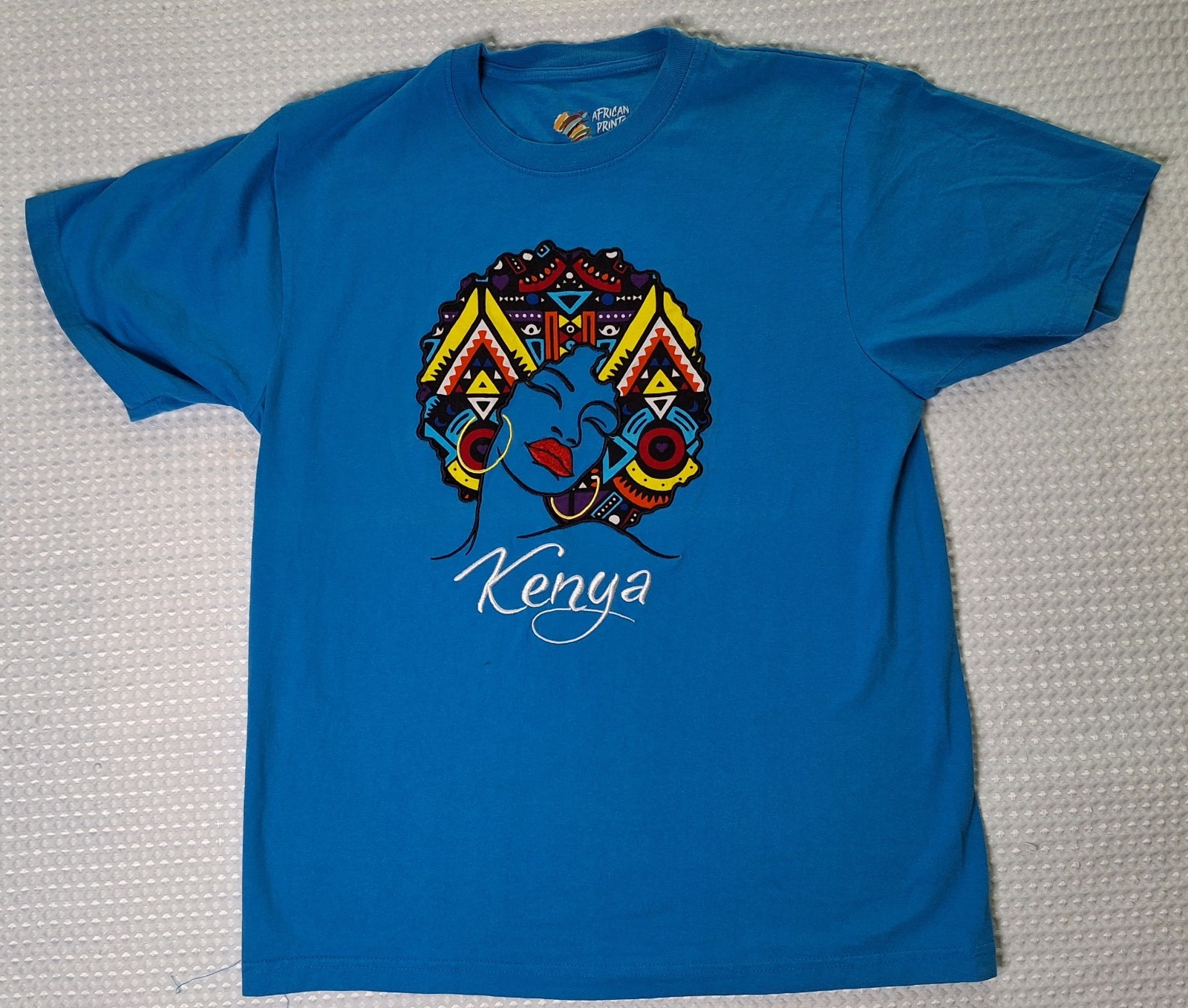 Kenya Africa Embroidered Colorful Souvenir Blue T-shirt Size L African Prints gallery