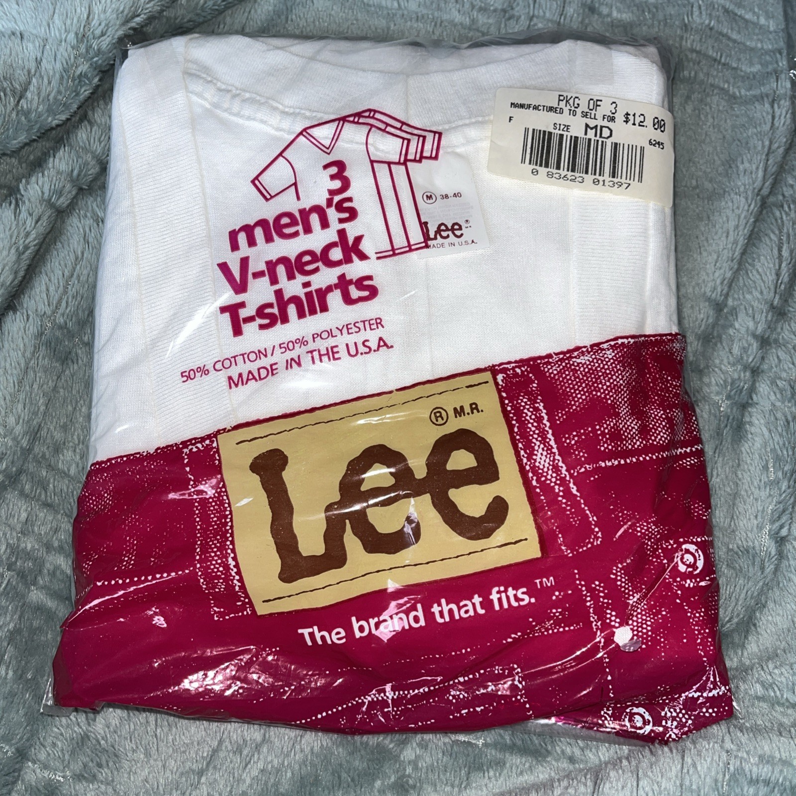 Vintage LEE 50%Cotton 50% Poly V Neck White T Shirts Size Medium 38-40 3 Pk-NEW!