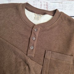 Duluth Trading Co Burly Thermal Henley Shirt Brown Sherpa Lined 2XL 73258 Mens