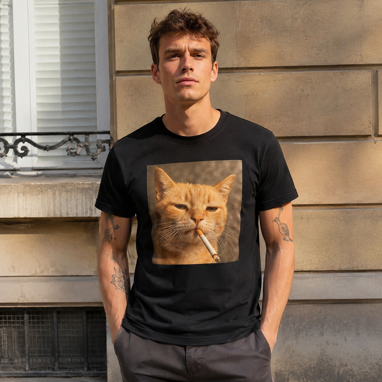 Funny Smoking Cat Meme T-Shirt - Featuring a Smoking Tabby Cat Design gallery