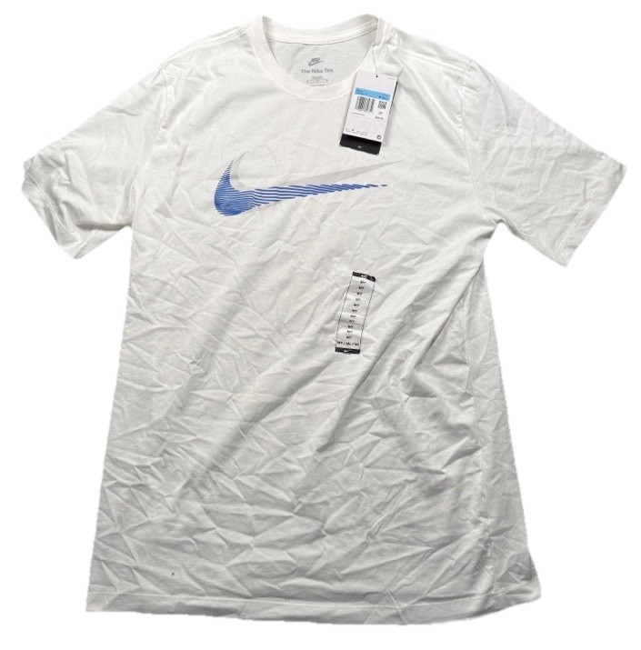 New Nike T-Shirt Mens Medium Tall White/w Blue Gradient Swoosh Graphic HQ8092 gallery