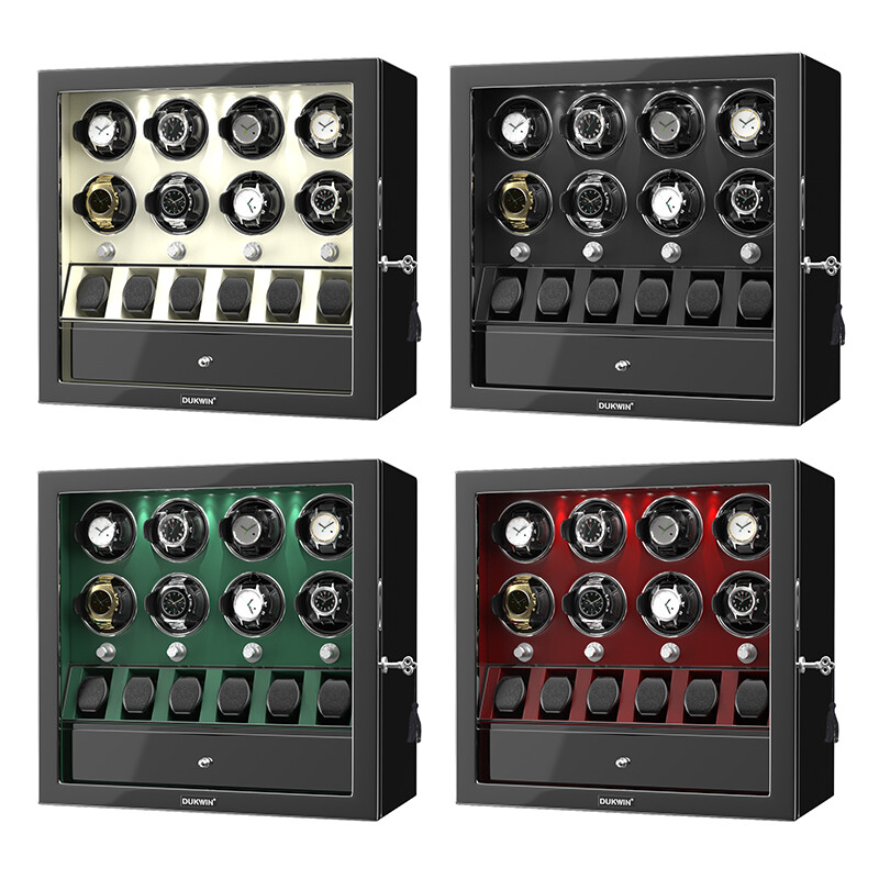 Compact Automatic LED 8 Watch Winder Box with 6 Watches Display Storage Case