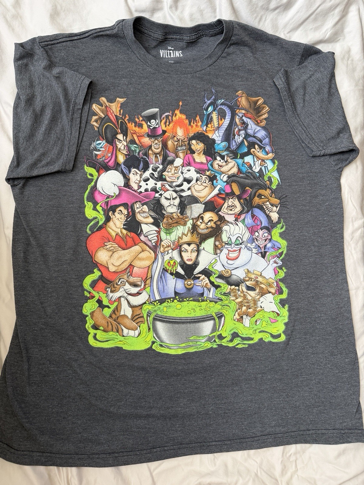 Disney Villains Graphic Collage Charcoal Gray Crew Neck Shirt XL