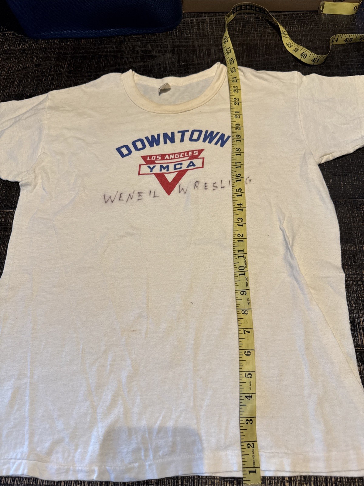 Vintage 60s Russell Running Man YMCA Felted Print T Shirt Size Large gallery