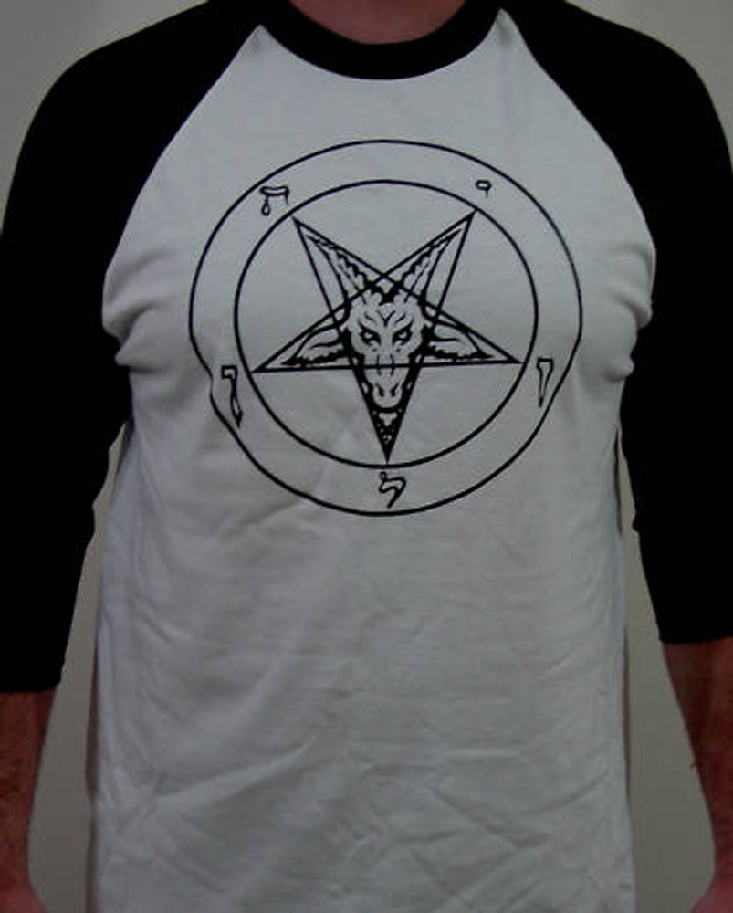 Pentagram Baphomet Baseball Shirt metal venom slayer exhumed metallica mayhem