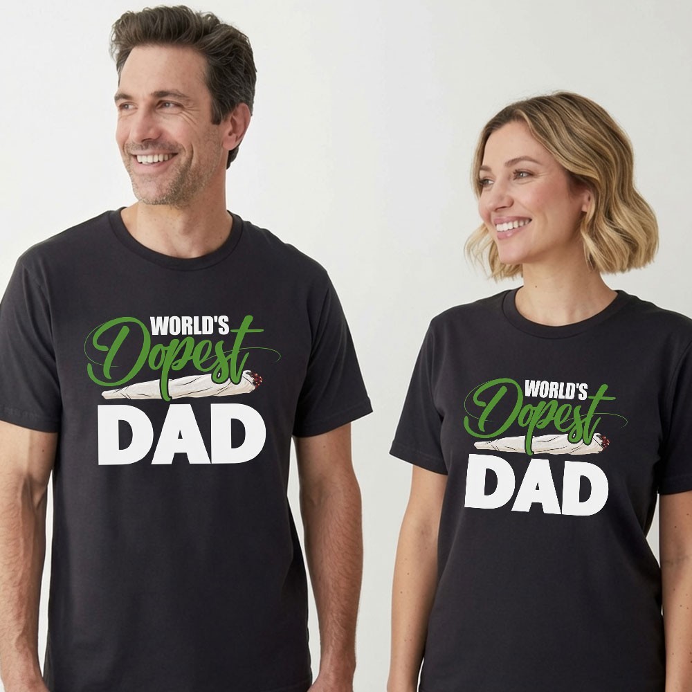 World's Dopest Dad T-Shirt Funny Retro Green Text Father's Day Novelty Men Tee gallery