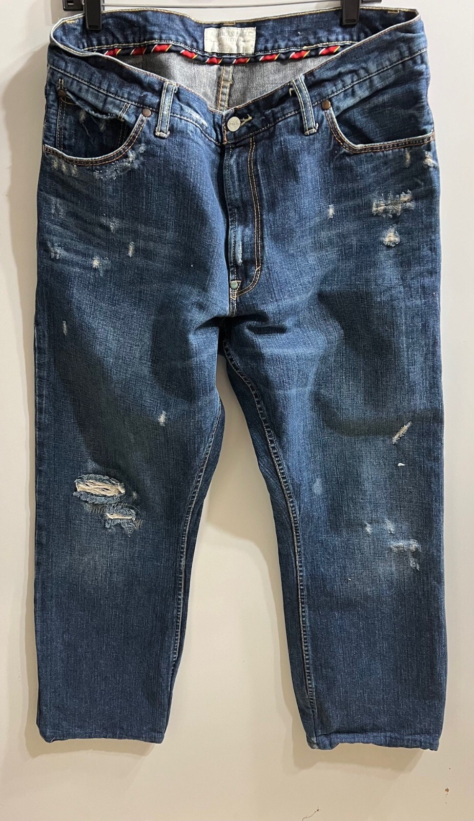 American Eagle Men Denim Jeans Boot Cut Blue 100% Cotton 36 X 31 Distressed gallery