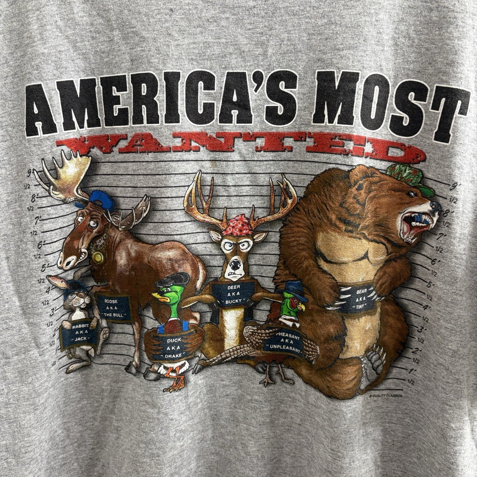 Funny Most Wanted Animal Tshirt Mens Large Quality Classics Tag Gray Graphic gallery