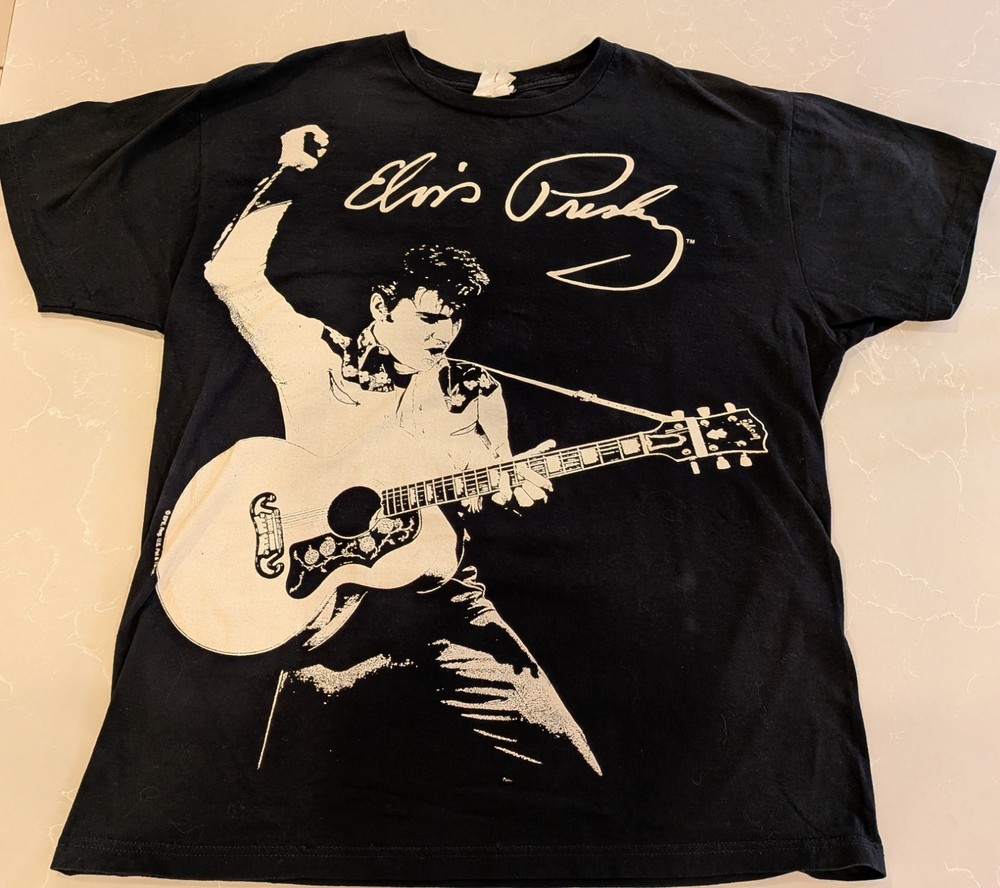 Vintage Elvis Presley Shirt Extra Large Black Big Graphic Bay Island Sportswear