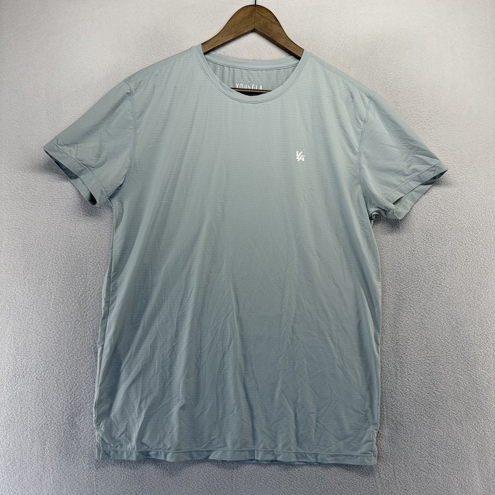 Youngla Shirt Men’s XL Blue Compression Workout Spellout Athletic Gym Muscle