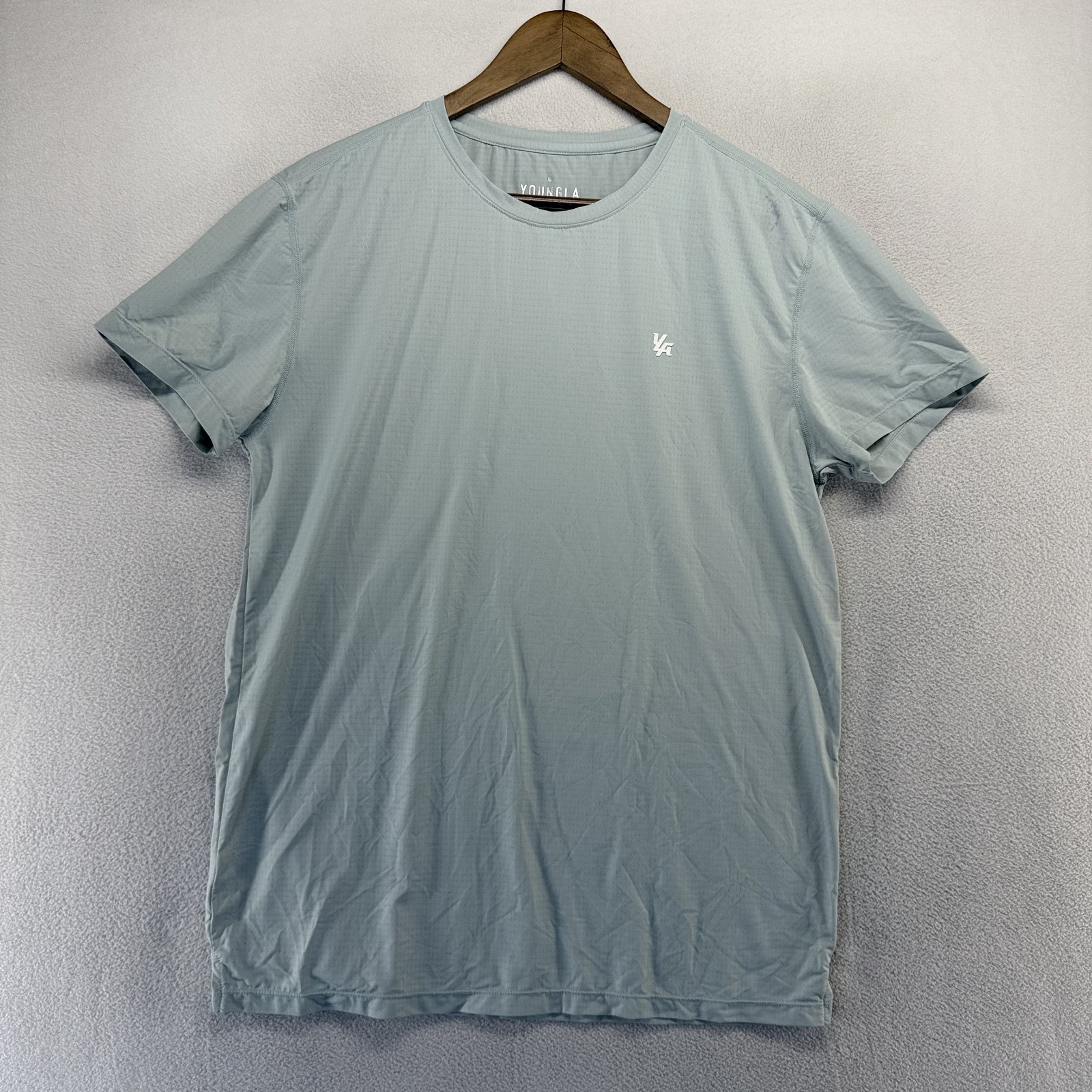 Youngla Shirt Men’s XL Blue Compression Workout Spellout Athletic Gym Muscle