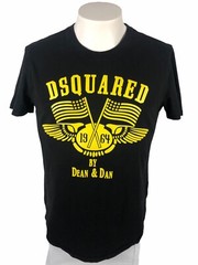 Dsquared2 Mens Small Shirt Tee Black Cotton Blend Stretch Spell Out Flag USA