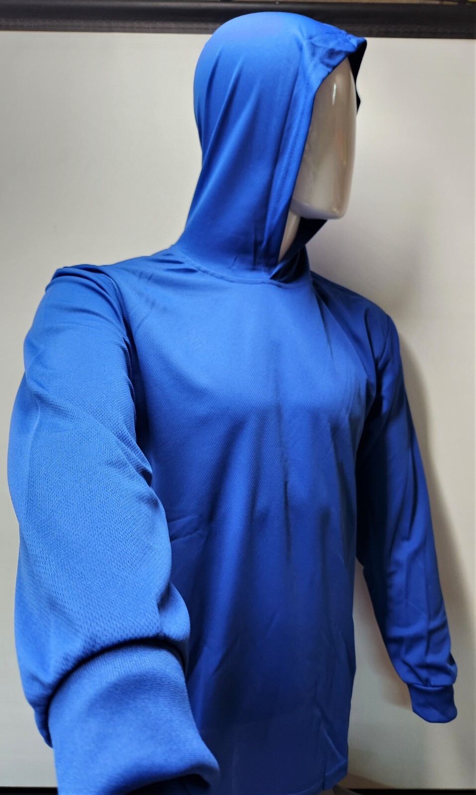 BLUE Long Sleeve Shirt With Hoodie, Polyester birdeye mesh fabric gallery