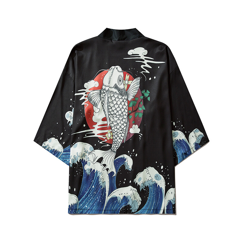 Niepce Streetwear Japanese Black Kimono Graphic Tee Samurai Short Sleeves Shirt gallery