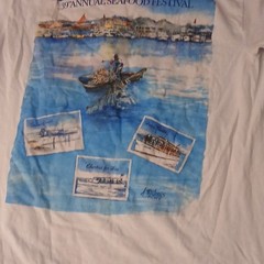 Emerald Coast Men’s White Blue Graphic Print Crew Neck T-Shirt Size L