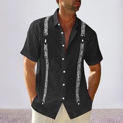 Men’s Short Sleeve Button-Up Casual Cuban Guayabera Beach Wedding Dress Shirt
