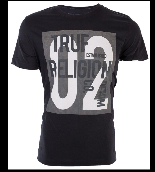 $79 TRUE RELIGION Black TEXT ART Short Sleeve Designer Graphic T-shirt NWT gallery