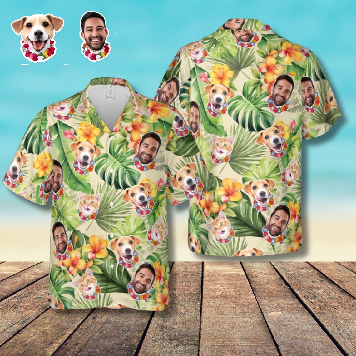 Custom Face Hawaiian Shirt Personalized Pet Photo 3D Tropical Vacation BT1210
